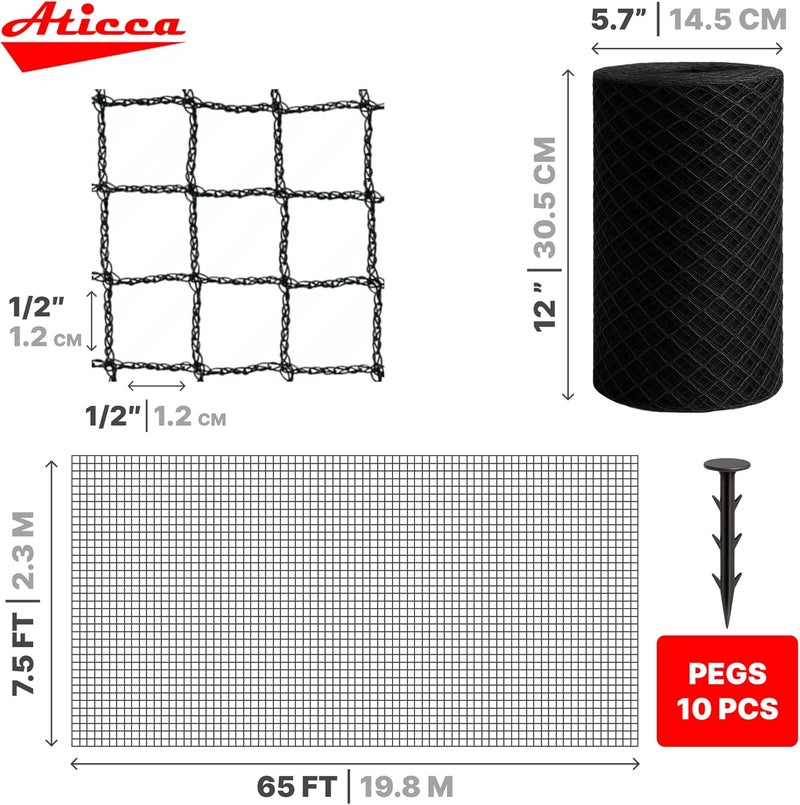 Aticca Heavy Duty Bird Netting for Garden Protection & Fruit Trees, 7.5x65 Ft with 10 Stakes – Black Anti-Bird Net for Poultry, Deer, & Squirrel Protection, Durable Nylon Mesh for Garden and Yard Use - Image 2